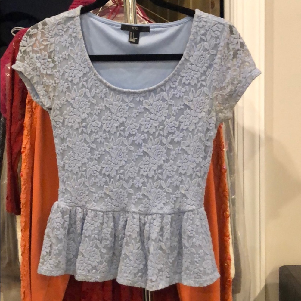 Light blue lace peplum shirt